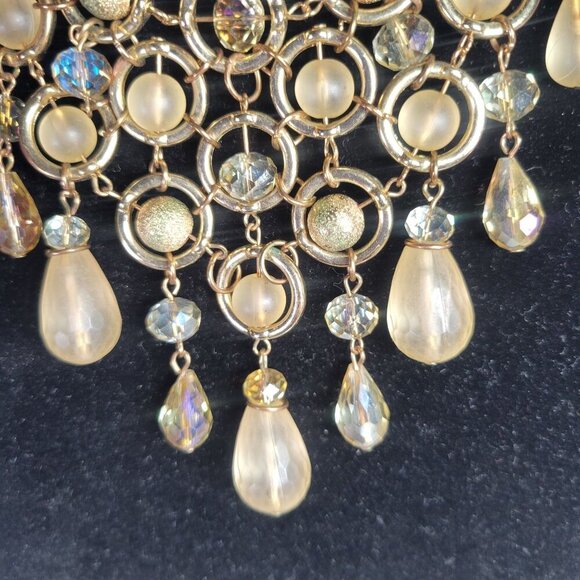 Gold Statement Formal Crystal-Like Beads & Faux Pearl Teardrop Accents Necklace - Picture 2 of 3